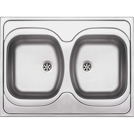 Lavello cucina da appoggio in acciaio inox con 2 vasche 80x60x14H cm finitura satinato - Tavo