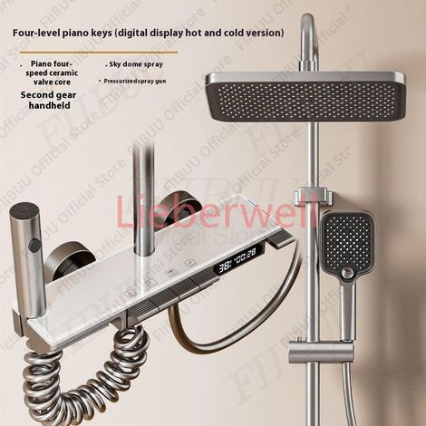 Système de douche numérique avec pistolet de pulvérisation, pommeau de douche moderne chaud/froid pour la maison, ensembles de douche à touches piano, accessoires de salle de bain (1/5)