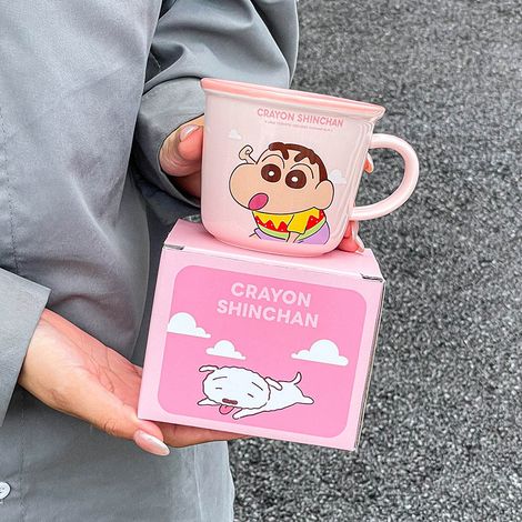Taza Crayon Shin Nueva Taza Taza Niña Linda Pareja Taza de Agua Hogar Desayuno Taza de Café de Cerámica Regalo de Cumpleaños (Rosa 340ML, Taza Individual) (1/5)