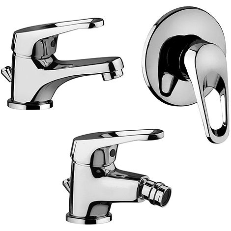 Set Rubinetti Piralla per lavabo e bidet con scarico automatico e doccia incasso serie Naomi cromato (1/5)