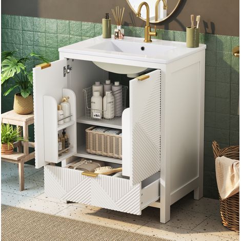 Mueble de baño con lavabo de pie 61 x 47 x 87 cm, MDF blanco y almacenaje - CHICFURN (1/5)