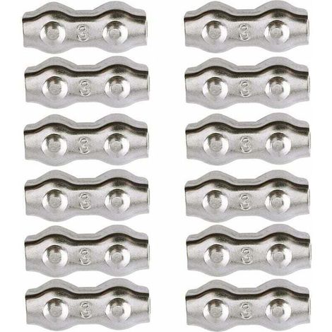 Kabelklemme, 3-mm-Stahlkabelklemme, 12 Stück, Doppelkabelklemmen, Kabelclips aus Edelstahl 304, Kabelgriffe für 2-mm-Drahtkabel, Wäscheleinenkabelklemme, C (1/4)
