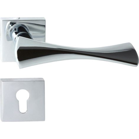 DOMINO Poignée de porte TORA QR M6 PZ Poignée avec plaque PZ pour cylindre profilé Chromé brillant (1/5)