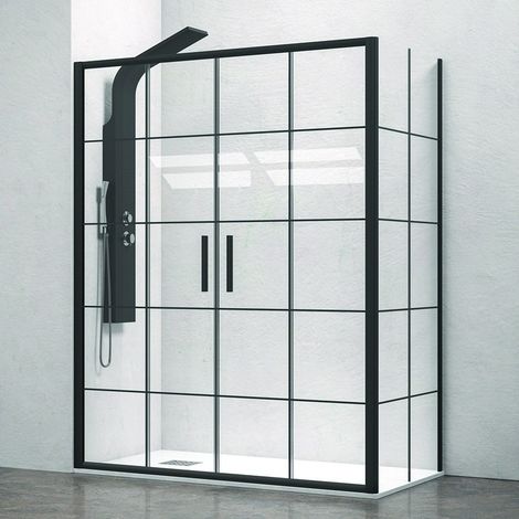 Box doccia angolare 160x70 doppio scorrevole telaio nero NICO-D6000S kamalu