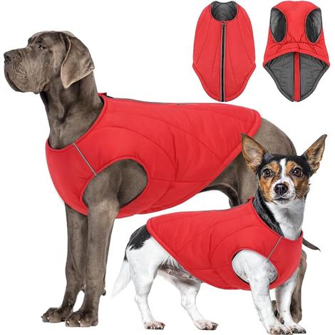 Veste Chaude pour Chien – Manteau Hiver Nylon Rembourré, Bandes Réfléchissantes et Fermeture Éclair – Design Imperméable pour Temps Froid Rouge XS (1/3)