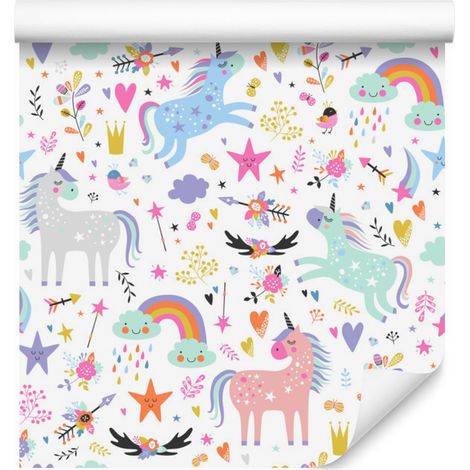 Carta da parati colorata con unicorni magici per soggiorno e camera da letto, 50x1000 cm (1/5)