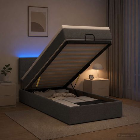 Cama tipo otomana con colchón y LED Gris oscuro 100 x 200 cm (1/5)