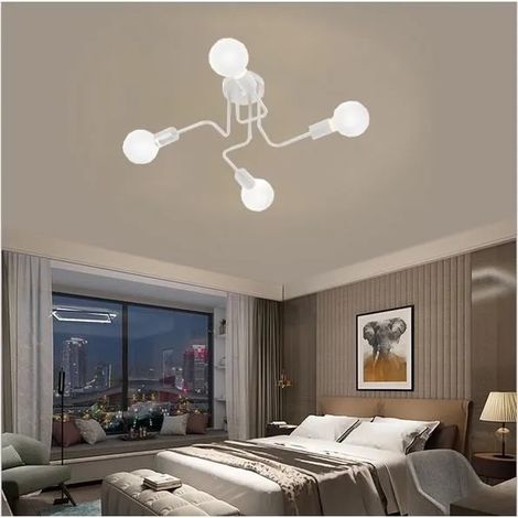 Moderne Plafonnier Fer Forge Simple Blanc Lampe Plafonnier Industrielle Style Vintage pour Salon Chambre (1/4)