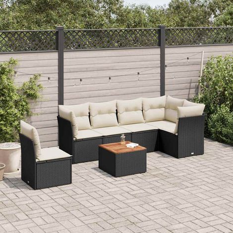 vidaXL Salon de jardin 7 pcs avec coussins noir résine tressée (1/5)