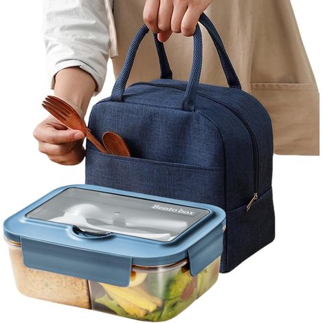 Boîte Bento Acier Inoxydable 304 - 1 Unité - 3 Compartiments - Anti-Fuite avec Couverts - École et Travail (1/5)