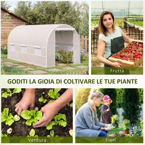 Serre de jardin tunnel 4m x 2m x 2m en acier blanc avec bâche PE, abri extérieur pour culture