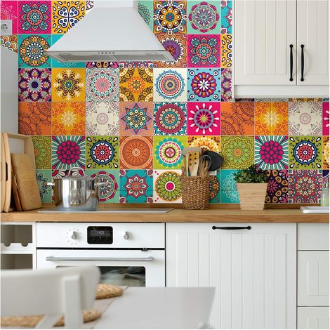 60 Stickers muraux Cuisine - Sticker Mural - Carreaux de Ciment adhésif Mural - Stickers Muraux azulejos - Sticker Carrelage adhesif Mural Salle de Bain 10 x 10 cm - 60 PCS Carreau de Ciment adhesif (1/5)