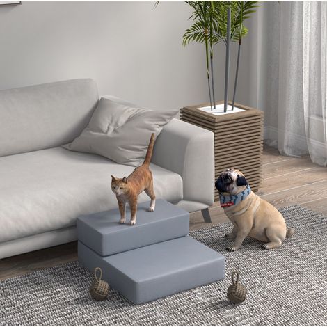 Escalera plegable para mascotas de 2 peldaños, PU y espuma, gris DESVIAE (1/5)