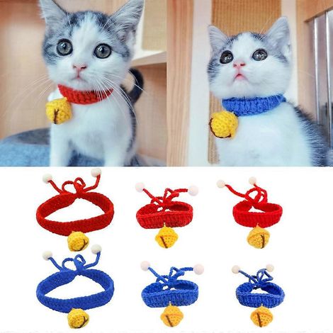 Collier pour chat en maille, élastique, avec clochette - Taille M - Rouge (1/4)