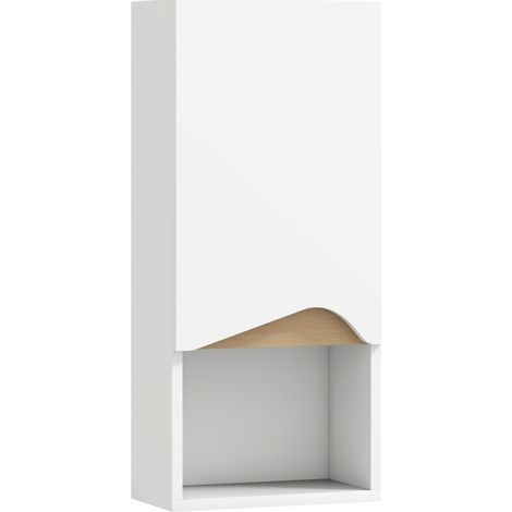 Weißer wandmontierter Badezimmerschrank mit Soft-Close-Tür und offenem Fach 30 x 17 x 67 cm (1/5)