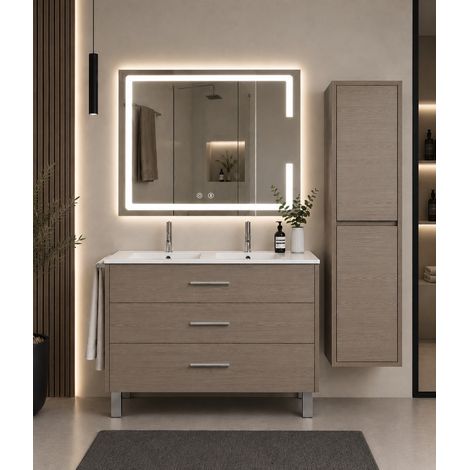Mobile bagno con lavabo ORIGENBATH RIBERA senza specchio 120x45 cm doppio lavabo rovere smoky con colonna