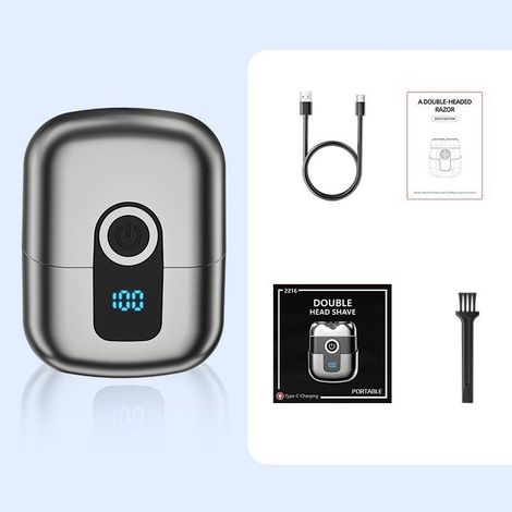 Mini rasoir électrique pour homme avec écran LED, étanche IPX6, portable, silencieux et lavable, Argent du pistolet