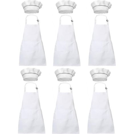 6 Pièces Tablier Enfant et 6 Pièces Chapeau de Chef Set Réglables Tabliers de Cuisine avec 2 Poches Tablier de Cuisson Jardin Peinture Artisanat pour Garçons et Filles (1/5)