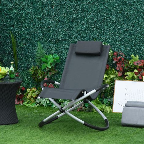 Sedia a dondolo Outsunny, sedia ergonomica 2 in 1, sedia da giardino, lettino a dondolo, in metallo e tessuto Textilene, forma sferica, colore grigio scuro, dimensioni 145 x 74 x 86 cm.
