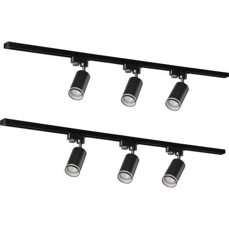 Kit rail noir aluminium 6 spots GU10 2x1m Polux Paris (1/5)
