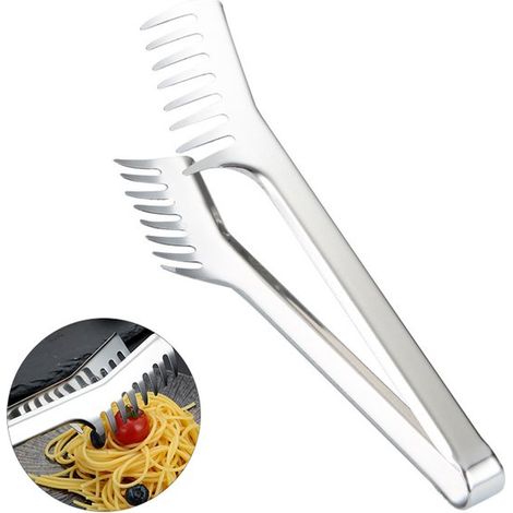 Pinze per pasta, pinze per insalata, pinze per alimenti, un valido aiuto in cucina. Impugnatura ergonomica, 24 x 4,5 cm, ideali per frutta, insalate, pasta, pane e bistecche. Colore argento. (1/5)