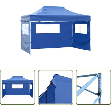 Tente de jardin - vidaXL Tente de réception pliable avec 3 parois 3x4 m Acier Bleu - Tente de mariage (1/5)