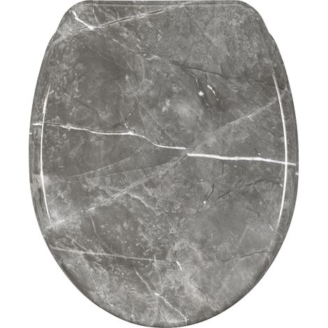 WOLTU WC Toilet Seats Soft Close Adjustable Hinge Quick Release Non-Slip, Grey Marble (1/5)