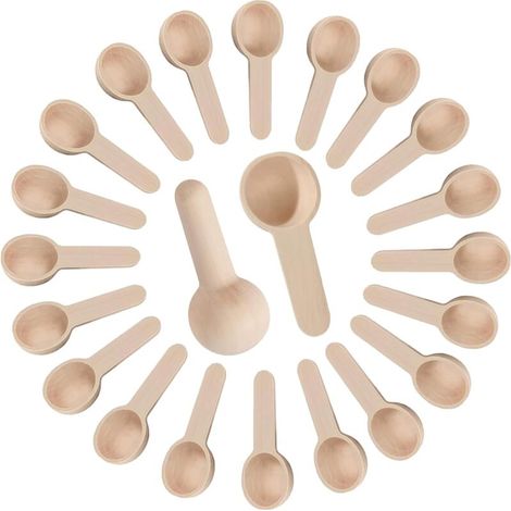 20 PCS rond cuillère en bois (6,8 2,4 cm), petite cuillère à sel, cuillère à épices en bois pour petit pot de confiture épices Sucre Miel Café thé moutarde crème glacée poudre de lait (1/5)