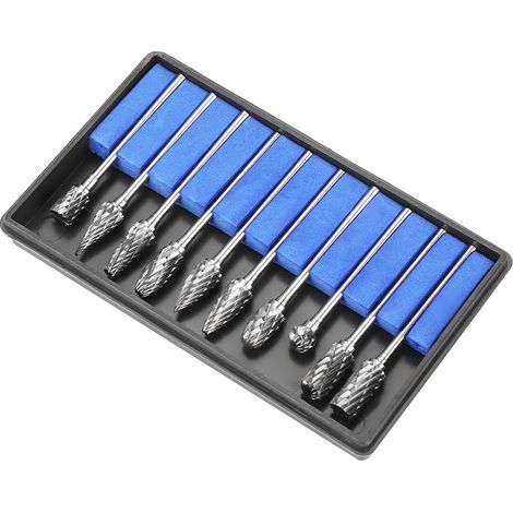 Ensemble de 10 fraises rotatives en acier au carbure de tungstène pour le travail des métaux et la sculpture (3 x 6 mm). (1/5)