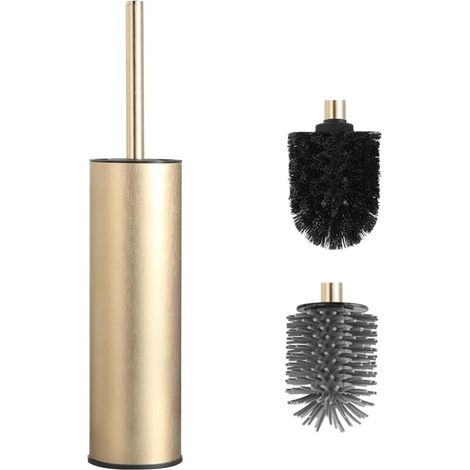 Brosse WC autoportante en métal, avec 2 balais pour un nettoyage en profondeur de la salle de bain, anti-goutte et anti-obstruction (1/5)