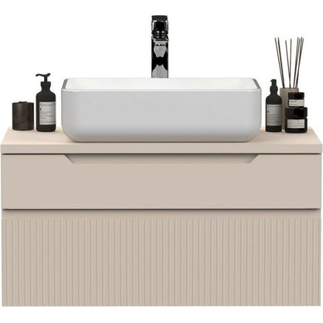Meuble suspendu avec vasque - 2 tiroirs - L80 x P48 x H42 cm - Coloris beige cachemire laqué - ROMA (1/5)