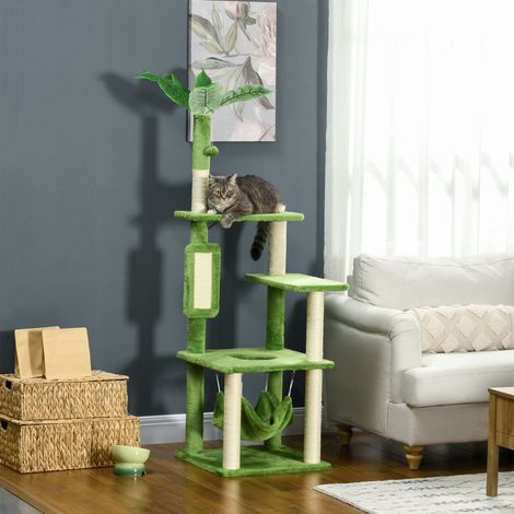 Abricot Tiragraffi pour Chats avec Hamac, Boule et Tiragraffi en Sisal, 49x49x142cm, Vert (1/5)