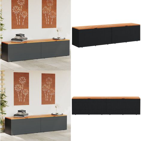 Gartentruhe Schwarz 220x50x54 cm Poly Rattan Akazienholz - Gartentruhe - Sitzbank - Outdoor Möbel - Gartenaufbewahrung - Wetterfest - Home & Living (1/5)