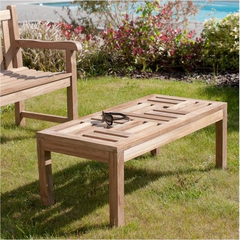 FUN - Table basse de jardin rectangulaire 100x50cm en bois Teck (1/3)