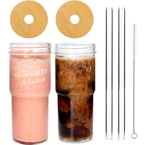Ensemble Bocaux Mason 700 ml avec Couvercles & Pailles