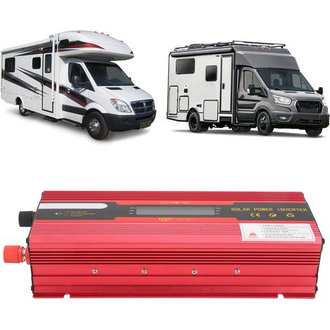 Roter Spannungswandler, 12V/24V auf 110V, Nennleistung 900W, zwei US-Standardsteckdosen, ein USB-Anschluss, Kfz-Wandler, Wandler mit LCD-Bildschirm. (1/5)