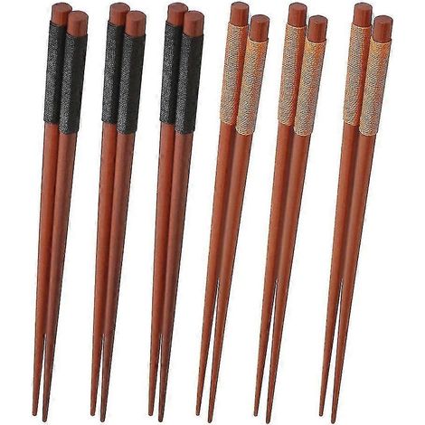 Paire de baguettes en bois réutilisables (chinoises, coréennes, japonaises), compatibles lave-vaisselle, antidérapantes (1/4)