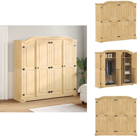 Garde-robe Corona 194x52x186 cm bois de pin massif - Armoire - Meuble Rangement - Placard - Dressing - Bois Massif (1/5)