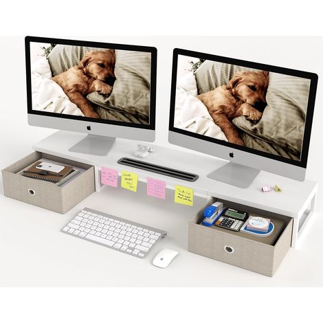 Double support pour moniteurs 100 cm, organisateur de bureau en bois pour bureau à domicile, ordinateur et TV (1/5)