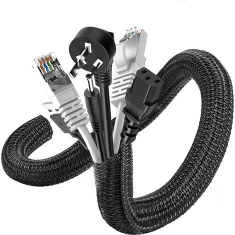 Manchon Cache Câble Tressé - 6 Mètres - Polyester PET Noir - Gaine Extensible 13-22mm - Protection Fils PC TV Auto - Organisation Bureau et Maison (1/5)