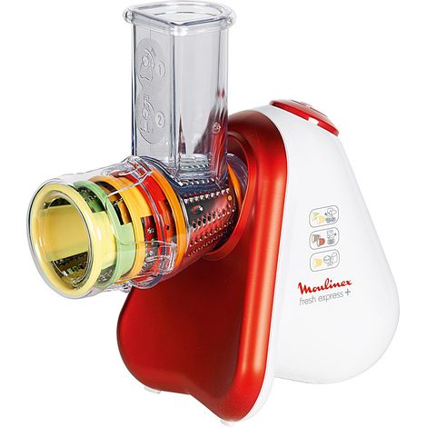 Moulinex – Râpe électrique 150W DJ756G – Acier inoxydable – Couper et râper légumes, fromage – Système d'alimentation à 45°