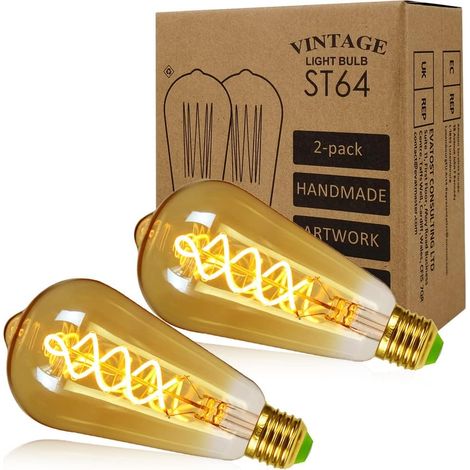 MINKUROW Vintage Edison Bombilla E27 St64 4w Led Bobina Filamento Bombilla Antiguo Blanco Cálido, Para Cafe Home Bar - 2 Piezas (1/5)
