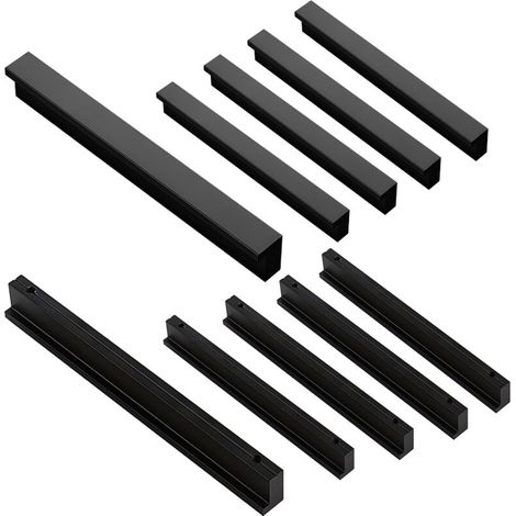 Ede Lot de 10 poignées de porte et de tiroir en alliage d'aluminium, entraxe de 128 mm, noires. (1/5)