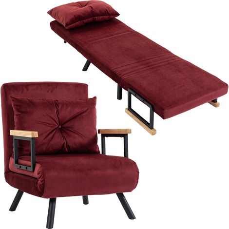 Poltrona Letto Imbottita 3 in 1 con Schienale Reclinabile in 5 Posizioni e Cuscino, 63x73x81 cm, Rosso Vino (1/5)