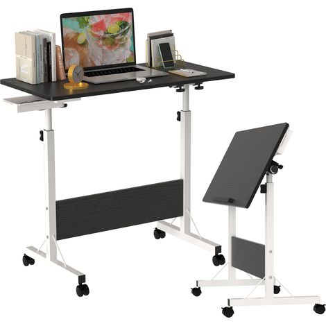 Haloyo® Scrivania per computer mobile regolabile in altezza con rotelle, scrivania da tavolo, tavolo largo per ufficio domestico, 80x40x64-89 cm, nero (1/5)