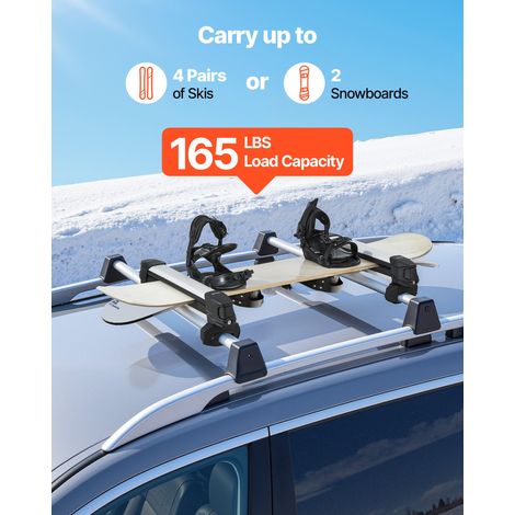 Porte-skis sur barre de toit 465 mm, support pour planche à neige universel en aluminium avec verrou, capacité 4 paires de skis ou… (1/5)