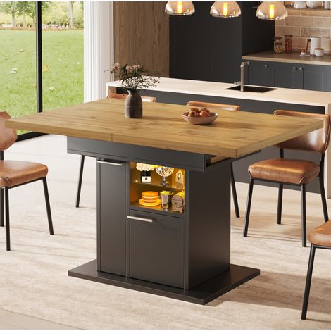 Tavolo da pranzo allungabile 110-140 x 80 x 77,2 cm con LED multicolore e vani portaoggetti, nero (1/5)