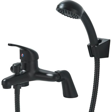 Bathroom Sink Taps with Shower Head,Modern Bath Tap with Shower Kit, black Brass Single Lever Monobloc Bathroom Shower Mixer Taps 021N (1/5)
