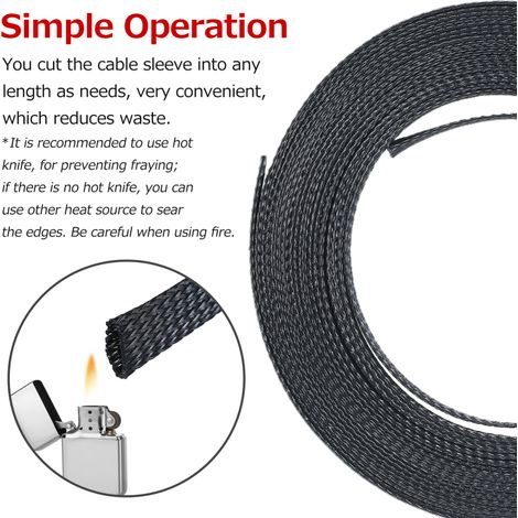 Gaine tressée extensible de 21 pieds (3/8 pouce, soit 10 mm) pour câbles, protection de cordons, idéale pour les véhicules, les téléviseurs, les ordinateurs et autres appareils domestiques. (1/5)