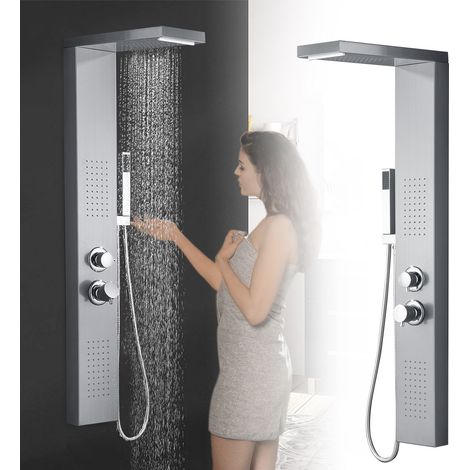 Froadp Regendusche System Edelstahl Gebürstet Duschpaneel Wandmontage Duschset Handbrause Luxus Duscharmatur Set für Bad (Silber) (1/5)